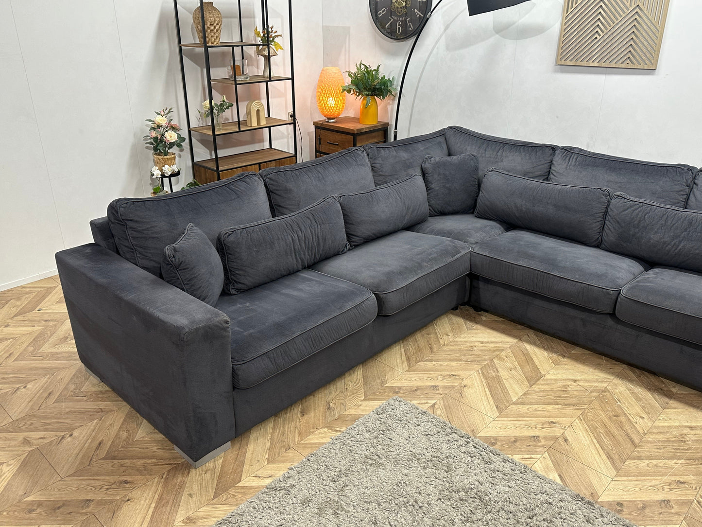 Antraciet Velvet U Zetel ~ Losse Kussens Met Afneembare Hoezen
