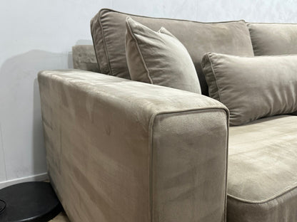 Grijze/Beige Velvet Hoekzetel ~ Losse Kussens Met Afneembare Hoezen