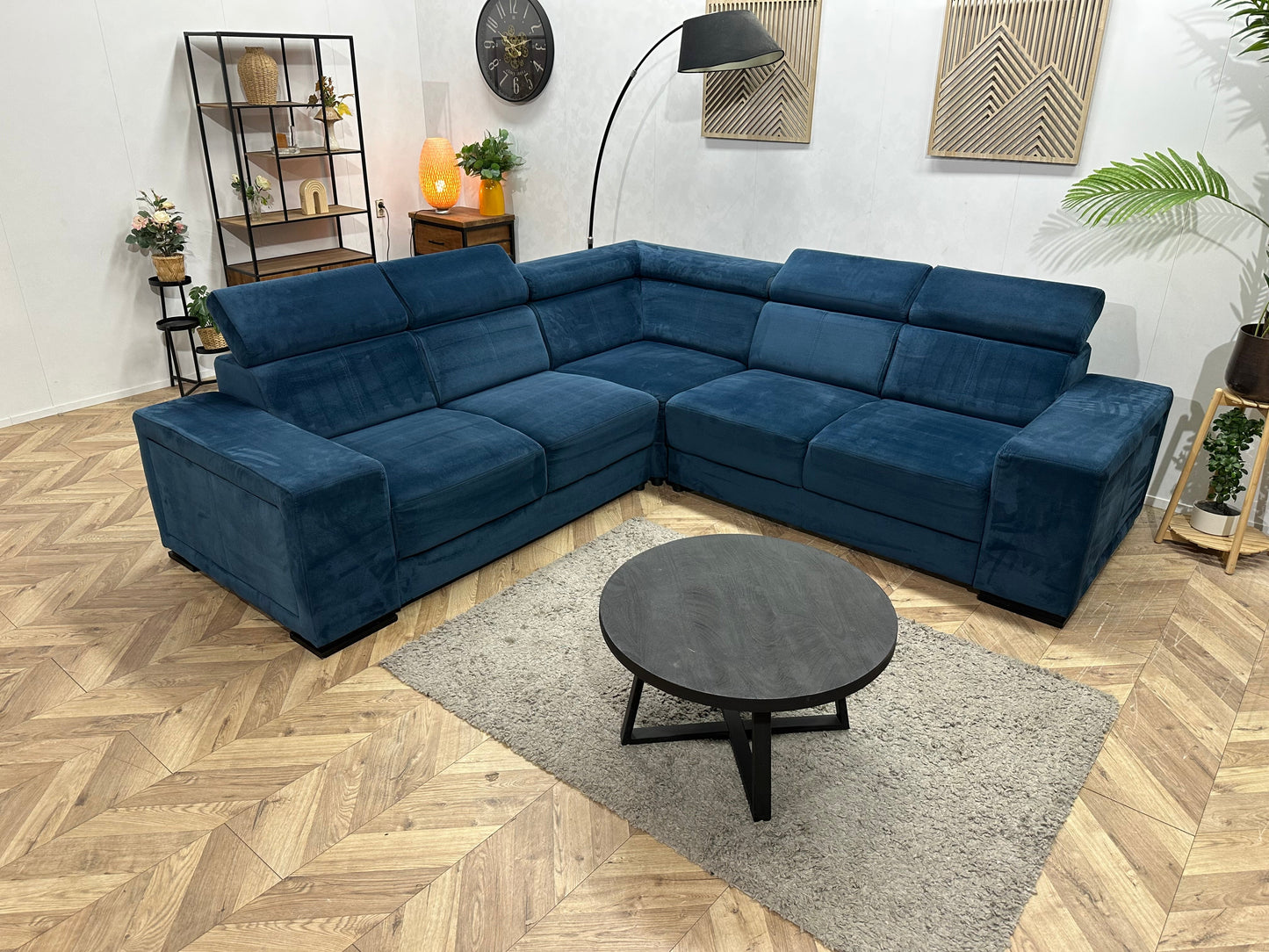 Blauwe Velvet Hoekzetel ~ Verstelbare Hoofdsteunen