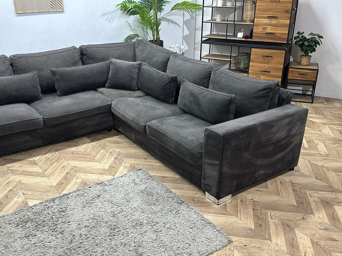 Antraciet Velvet U Zetel ~ Losse Kussens Met Afneembare Hoezen