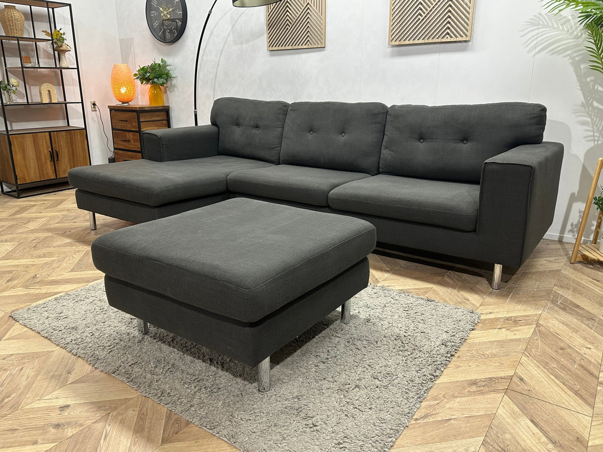 Antraciet Hoekzetel Inc Hocker ~ Losse Kussens Met Afneembare Hoezen