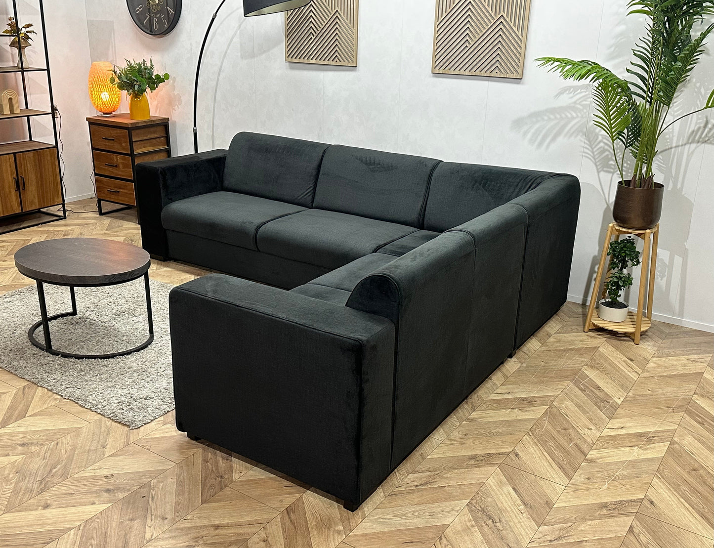 !Showroommodel! Zwarte Velvet Hoekzetel