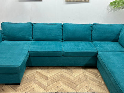 H&H Blauwe Suede Stoffen U Zetel ~ Losse Kussens Met Afneembare Hoezen