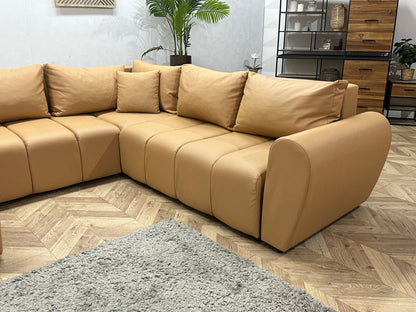 Licht Bruine Leather Look U Zetel ~ Slaapfunctie