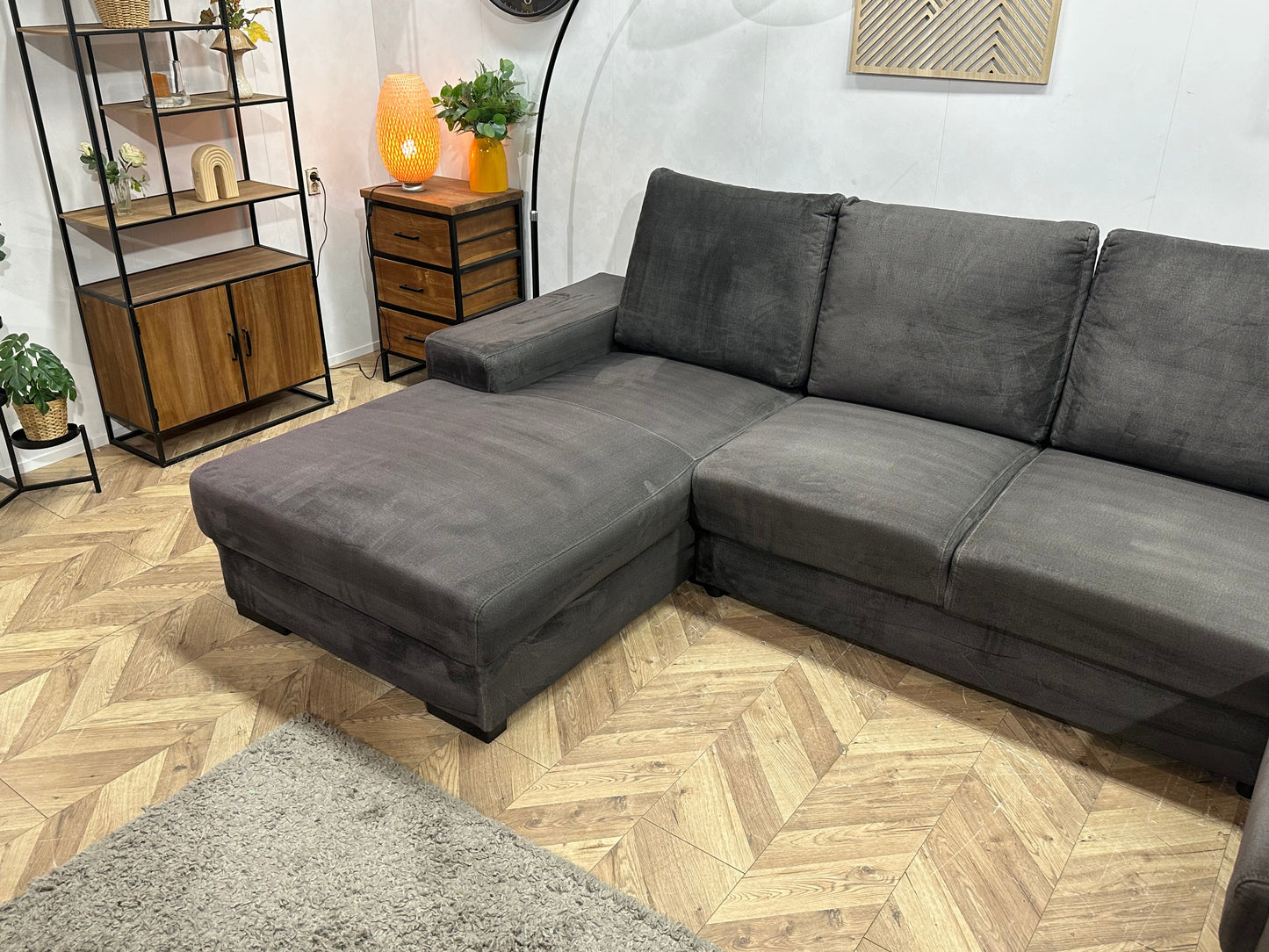 Antraciet Velvet U Zetel ~ Losse Rugkussens Met Afneembare Hoezen