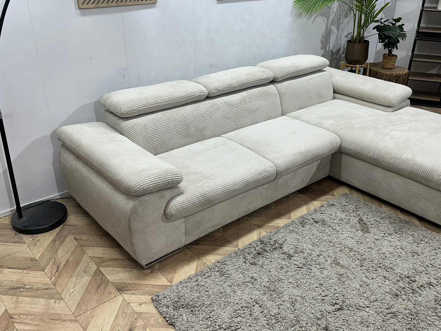 !Showroommodel! Witte Ribstof Hoekzetel ~ Verstelbare Hoofdsteunen