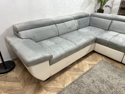 Grijze/Witte Suède Stoffen/Lederen Hoekzetel