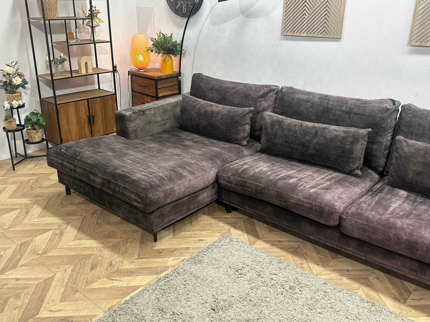 Room108 Antraciet Velvet Hoekzetel ~ Losse Kussens Met Afneembare Hoezen