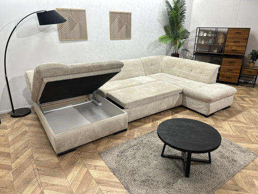 !Showroommodel! Witte Ribstof U Zetel ~ Slaapfunctie