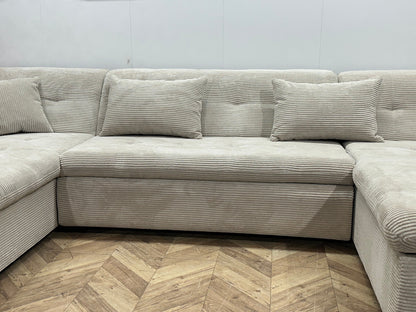 !Showroommodel! Crème Ribstof U Zetel ~ Slaapfunctie
