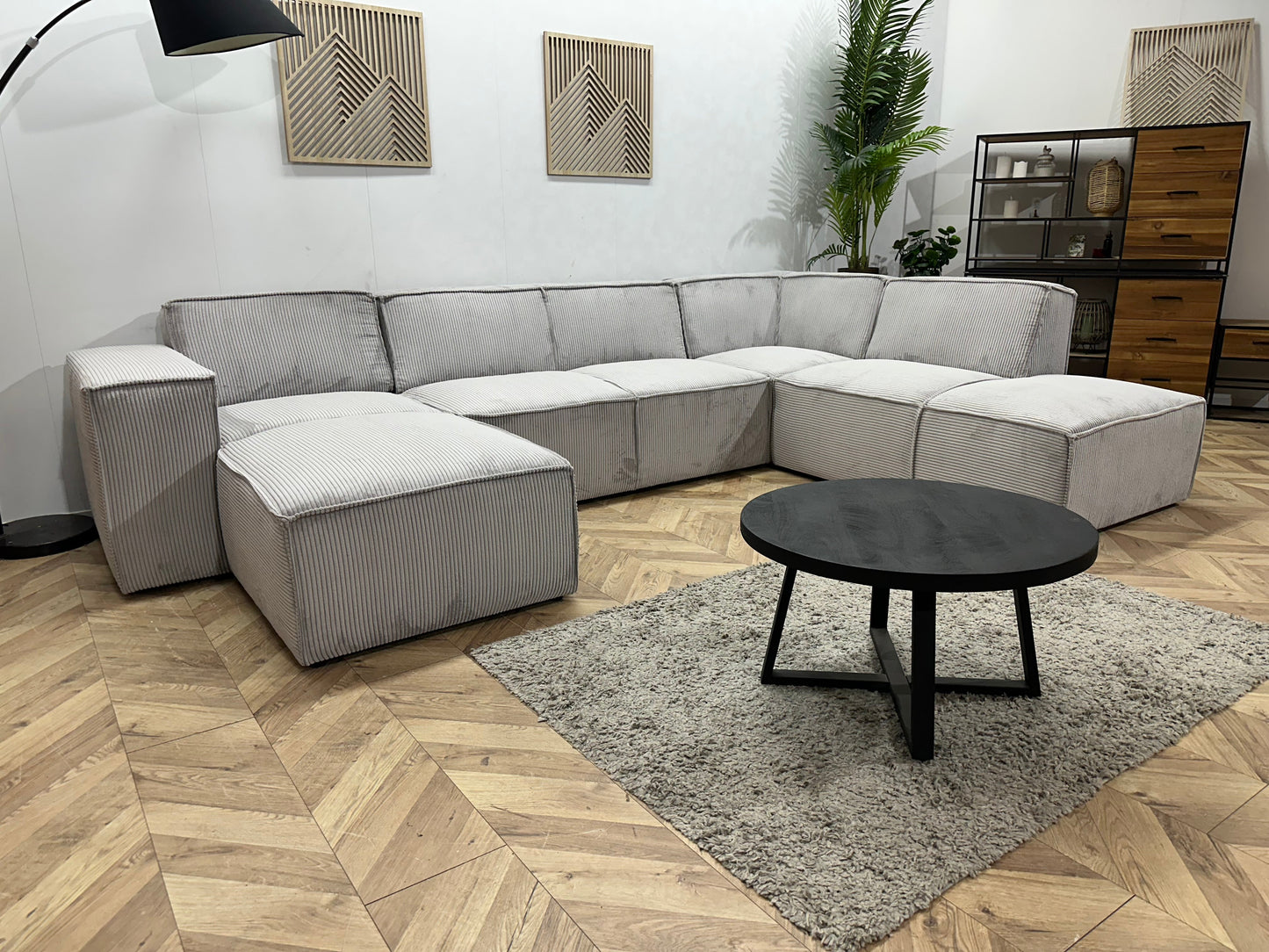 !Showroommodel! Licht Grijze Ribstof U Zetel