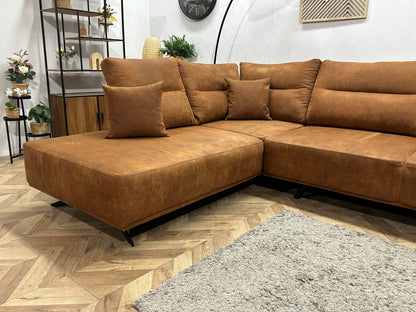Cognac Bruine Suède Stoffen Hoekzetel ~ Losse Rugkussens Met Afneembare Hoezen