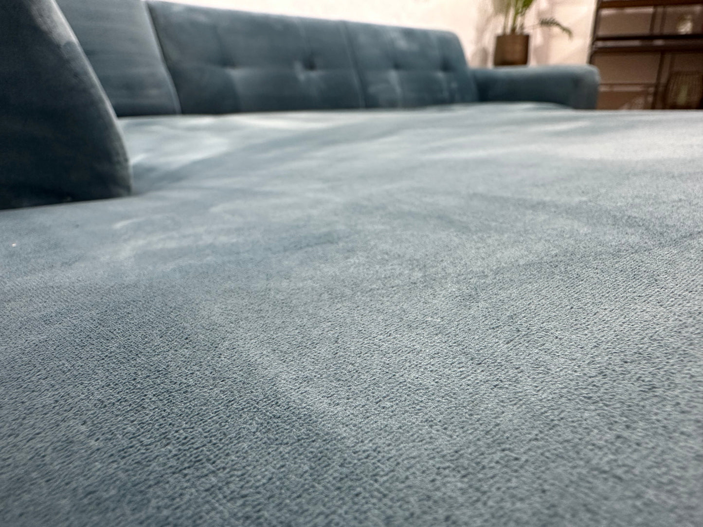 Blauwe Velvet Hoekzetel ~ Vaste Kussens