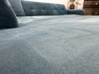 Blauwe Velvet Hoekzetel ~ Vaste Kussens