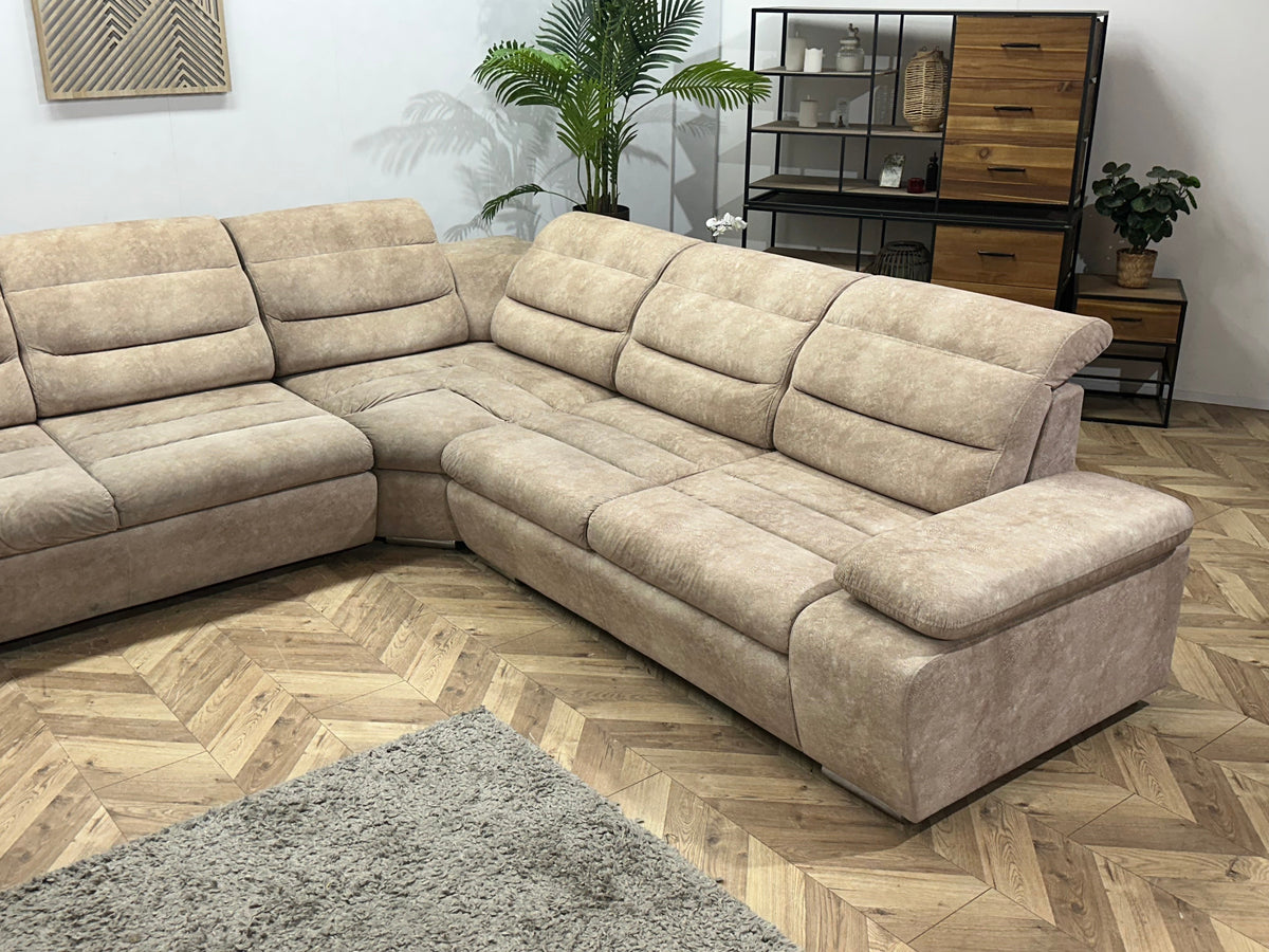 Crème/Beige Suède Stoffen U Zetel ~ Slaapfunctie