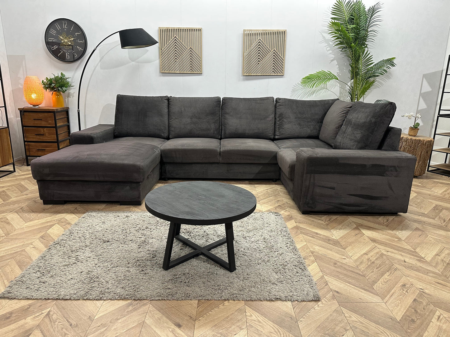Antraciet Velvet U Zetel ~ Losse Rugkussens Met Afneembare Hoezen