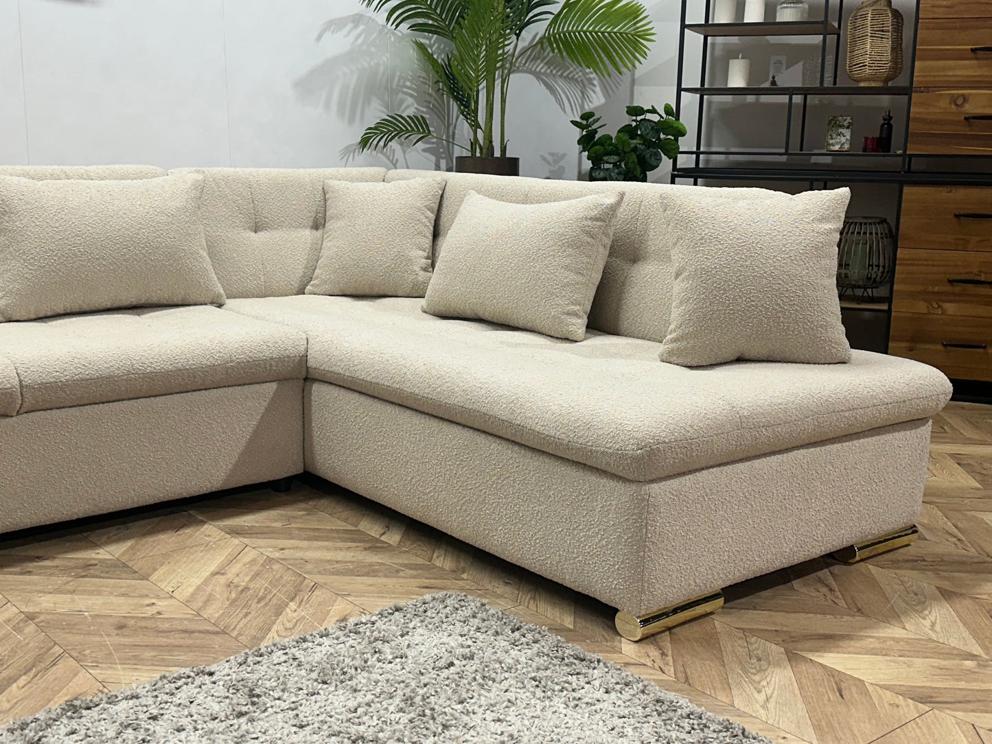 !Showroommodel! Witte/Crème Bouclé Stoffen Hoekzetel