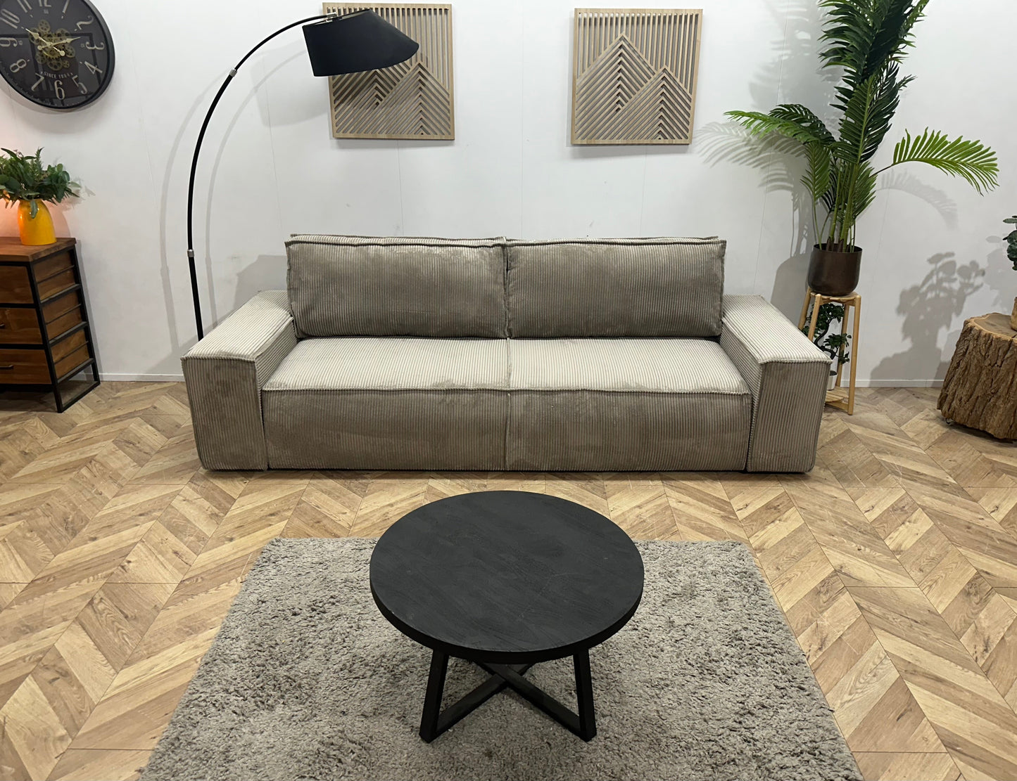 !Showroommodel! Licht Bruine Ribstof 2.5-Zits Zetel ~ Slaapfunctie