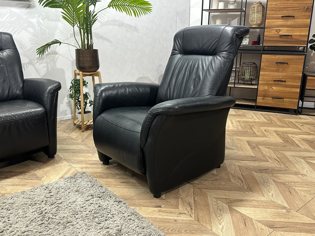Zwarte Echt Lederen Zetels Set Inc Fauteuil ~ Relaxfunctie