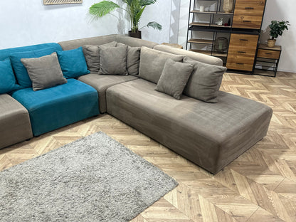 Antraciet/Blauwe Hoekzetel ~ Losse Rugkussens Met Afneembare Hoezen