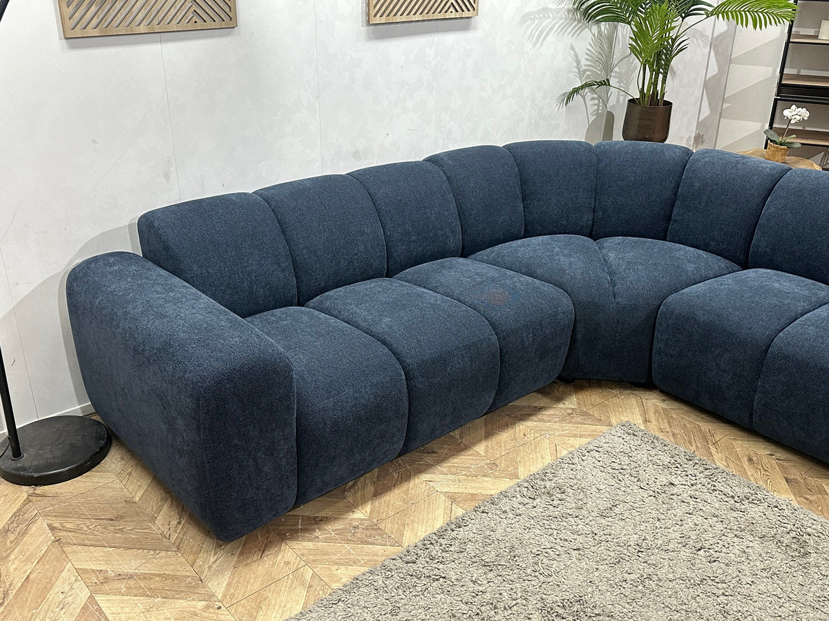 !Showroommodel Blauwe Chenille Stoffen Hoekzetel