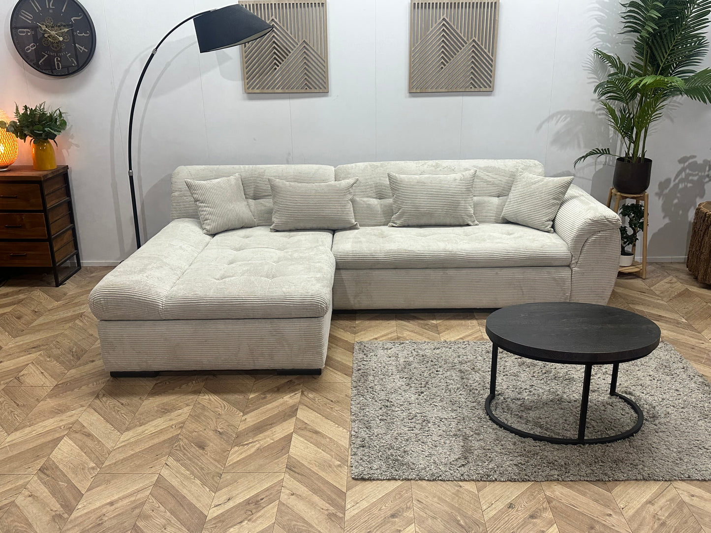 !Showroommodel! Witte Ribstof Hoekzetel ~ Slaapfunctie