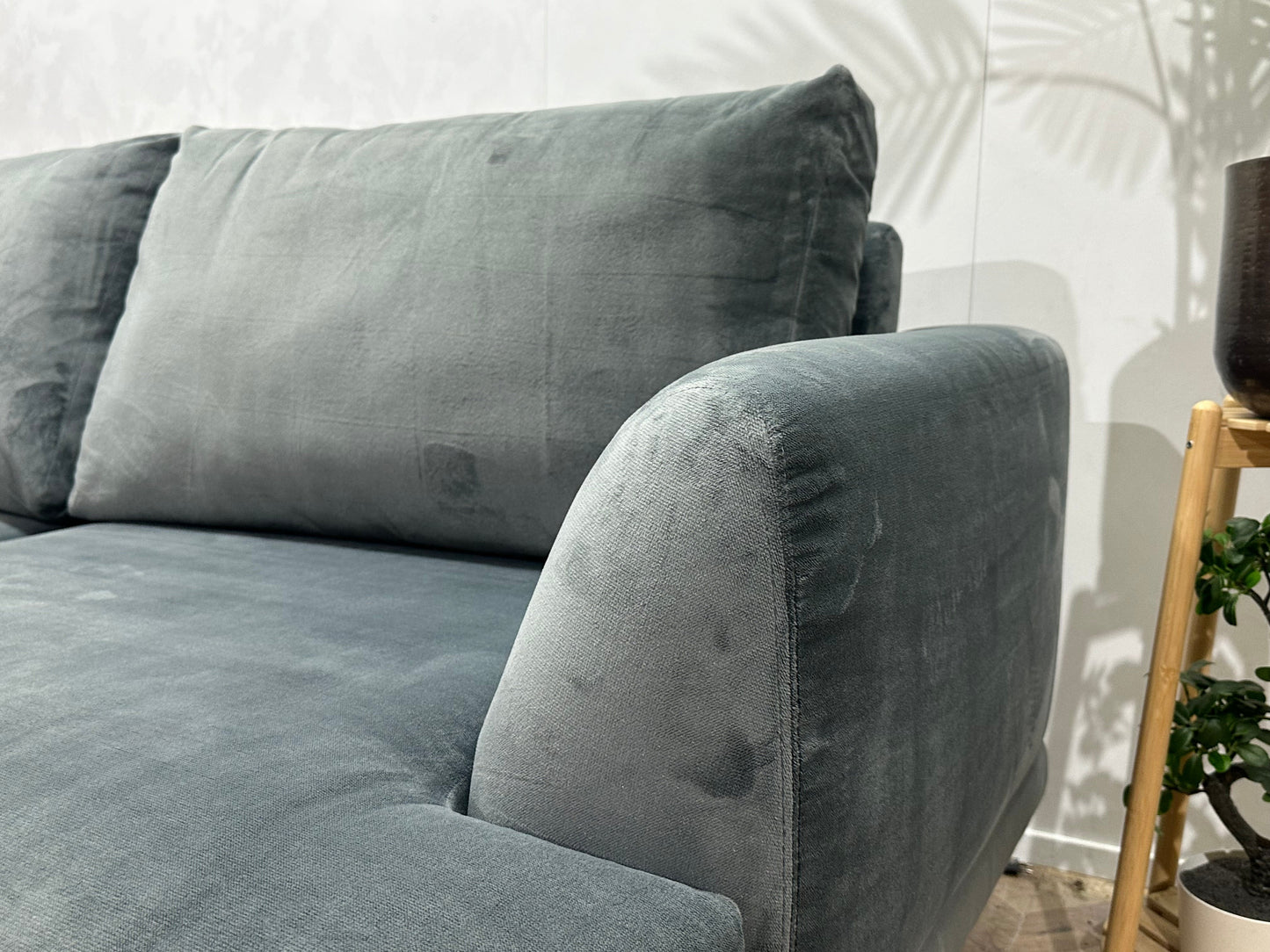 Grijze/Blauwe Velvet Hoekzetel ~ Nieuwstaat