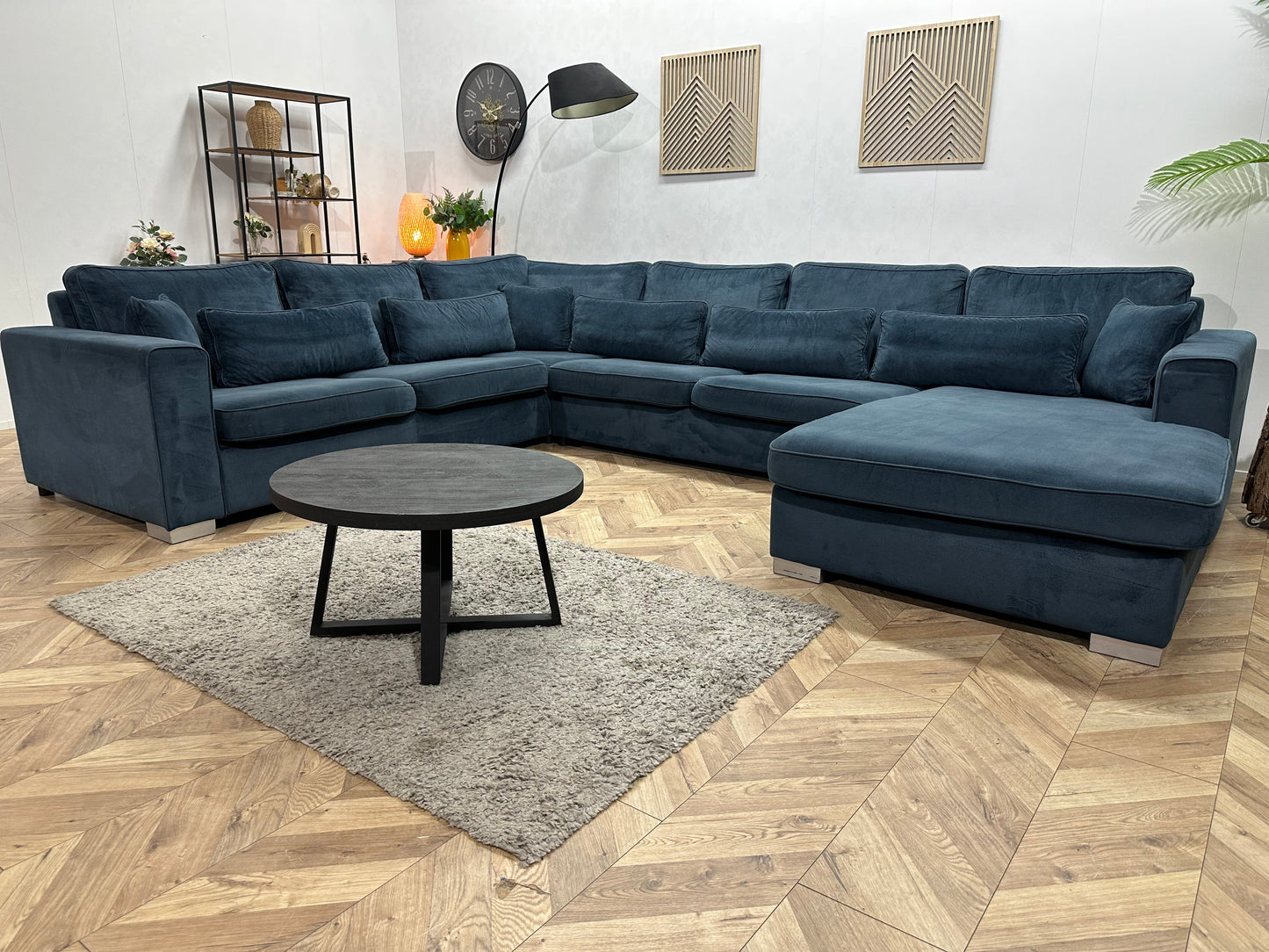 Blauwe Velvet Ruime U Zetel ~ Losse Kussens Met Afneembare Hoezen