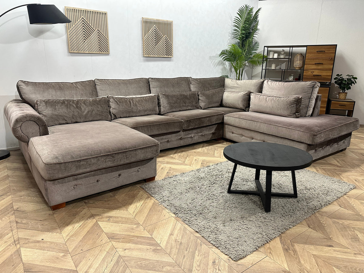 Bruine Velvet U Zetel ~ Losse Kussens Met Afneembare Hoezen