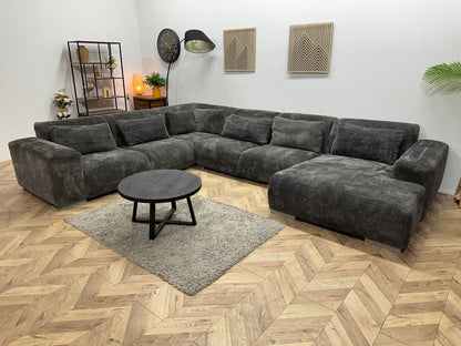 Antraciet Ribstof U Zetel ~ Losse Rugkussens
