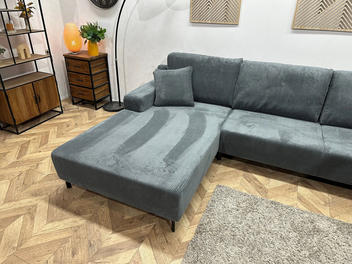 !Showroommodel! Blauwe Ribstof Hoekzetel ~ Losse Rugkussens
