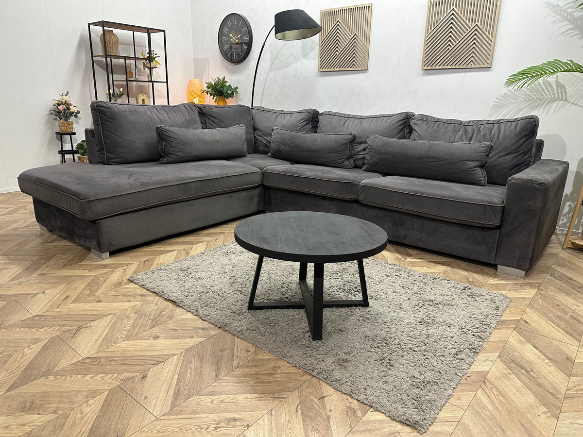 Antraciet Velvet Hoekzetel ~ Losse Kussens Met Afneembare Hoezen