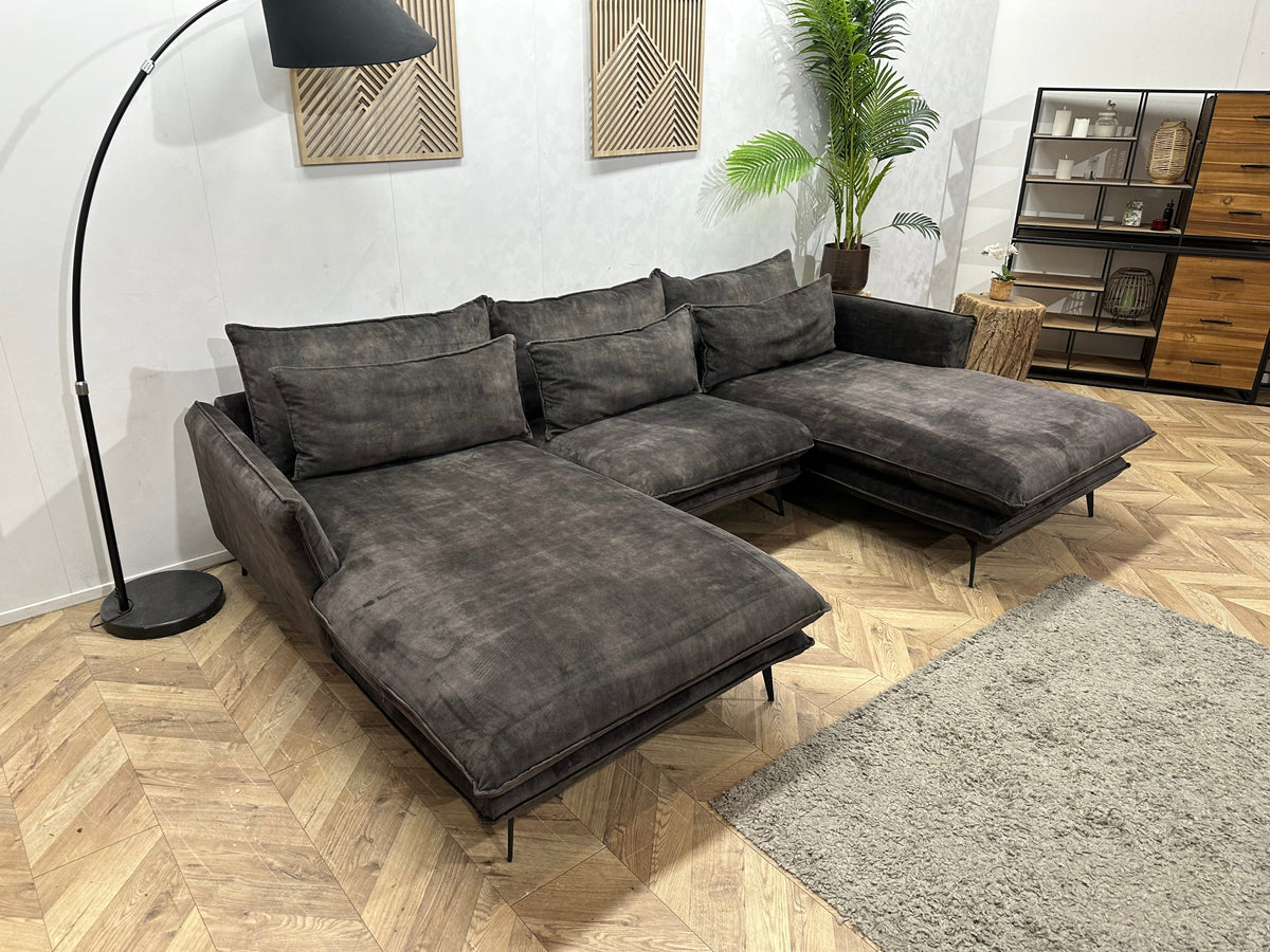 Antraciet Velvet U Zetel ~ Losse Kussens Met Afneembare Hoezen