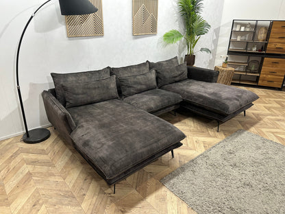 Antraciet Velvet U Zetel ~ Losse Kussens Met Afneembare Hoezen