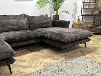 Antraciet Velvet U Zetel ~ Losse Kussens Met Afneembare Hoezen