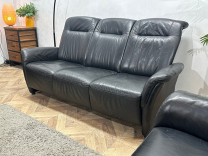 Zwarte Echt Lederen Zetels Set Inc Fauteuil ~ Relaxfunctie