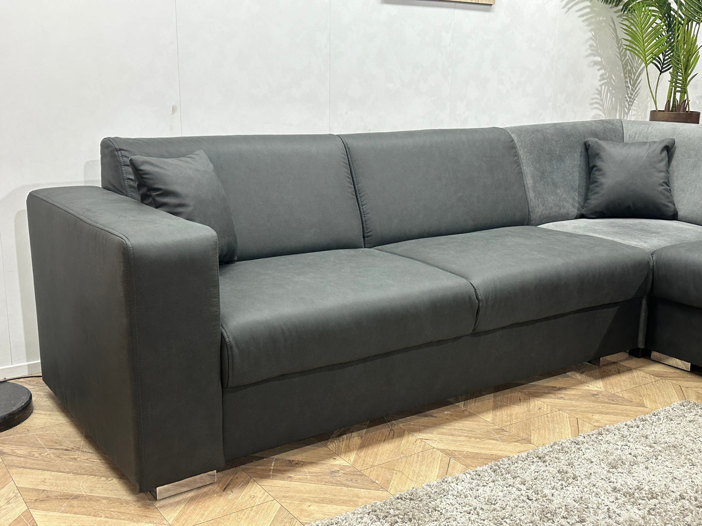 !Showroommodel! Antraciet/Grijze Suède Lederen/Velvet Hoekzetel