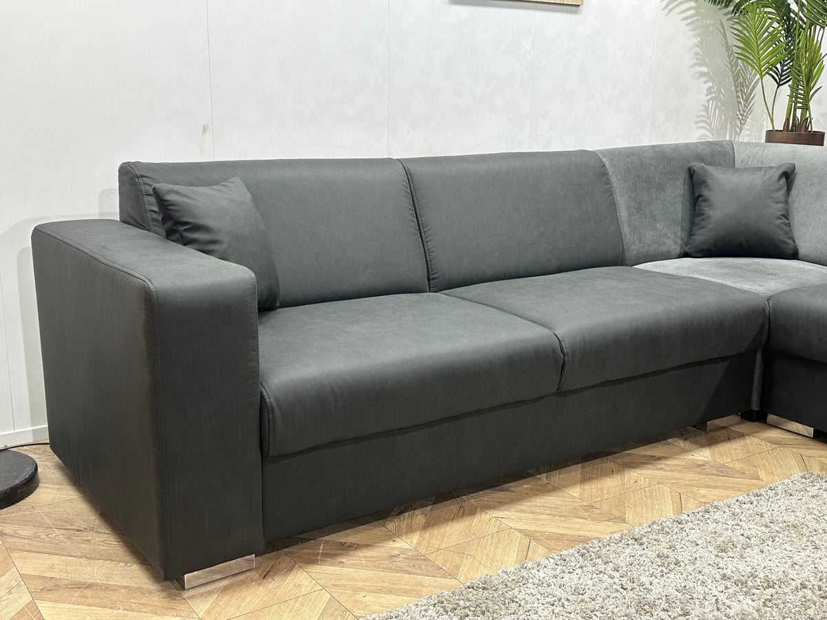 !Showroommodel! Antraciet/Grijze Suède Lederen/Velvet Hoekzetel