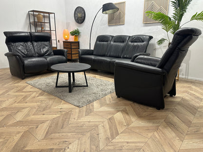 Zwarte Echt Lederen Zetels Set Inc Fauteuil ~ Relaxfunctie