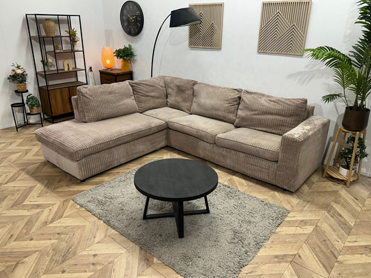 Beige Ribstof Hoekzetel ~ Losse Kussens Met Afneembare Hoezen
