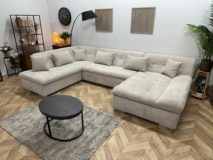 !Showroommodel! Crème Ribstof U Zetel ~ Slaapfunctie