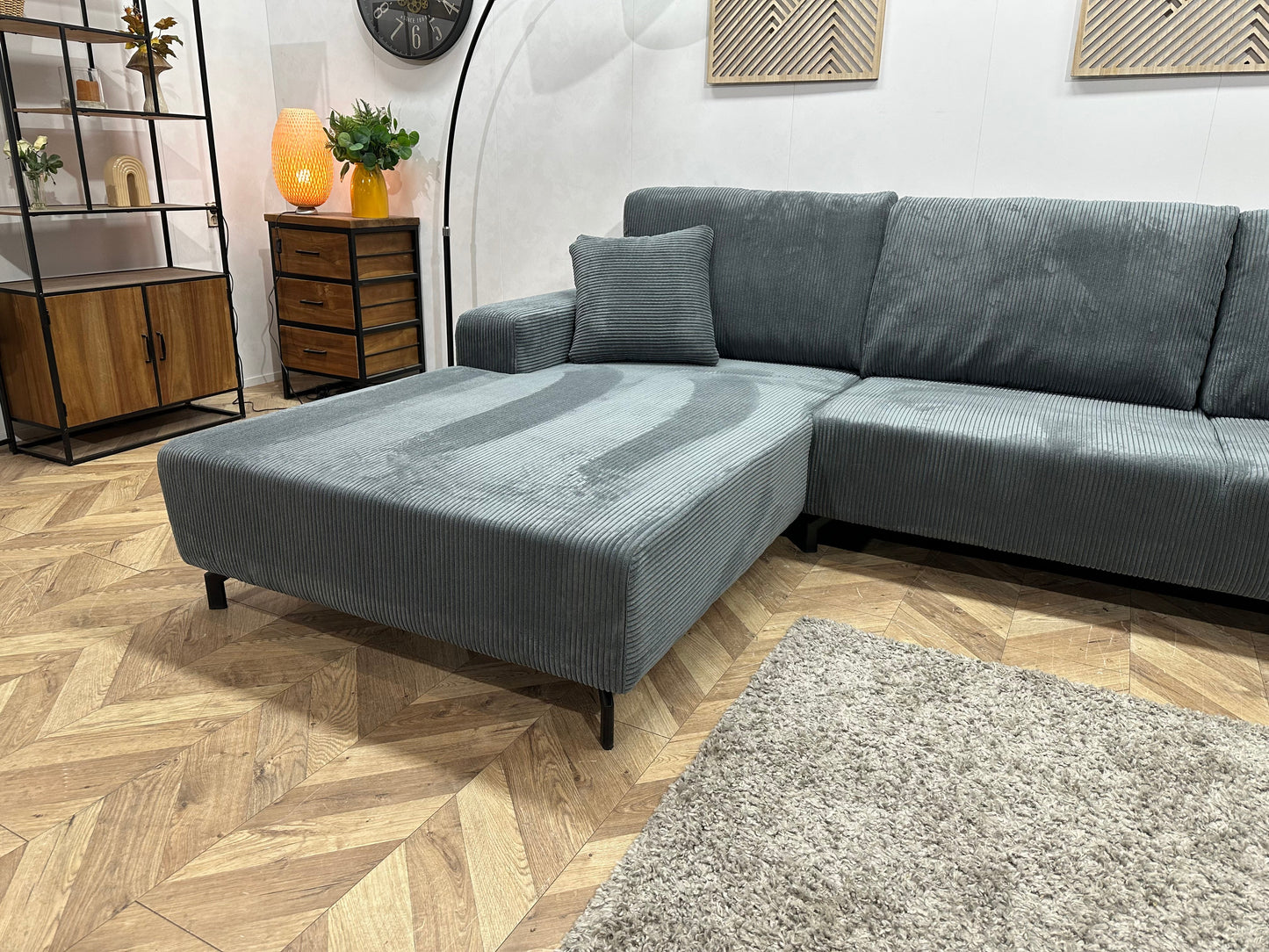 !Showroommodel! Blauwe Ribstof Hoekzetel ~ Losse Rugkussens
