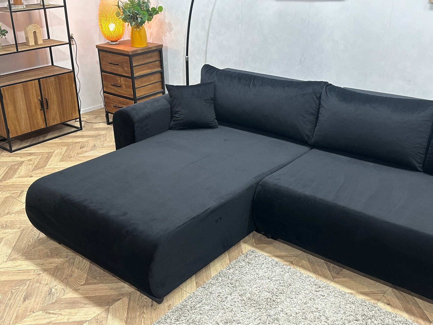 !Showroommodel! Zwarte Velvet Hoekzetel