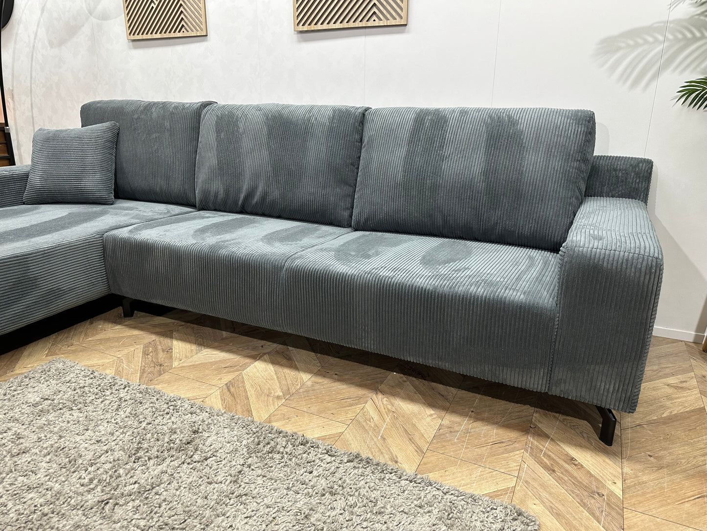 !Showroommodel! Blauwe Ribstof Hoekzetel ~ Losse Rugkussens