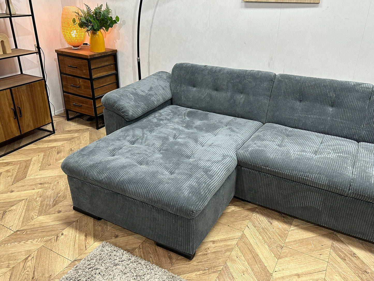 !Showroommodel! Blauwe Ribstof U Zetel ~ Vaste Kussens