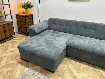 !Showroommodel! Blauwe Ribstof U Zetel ~ Vaste Kussens