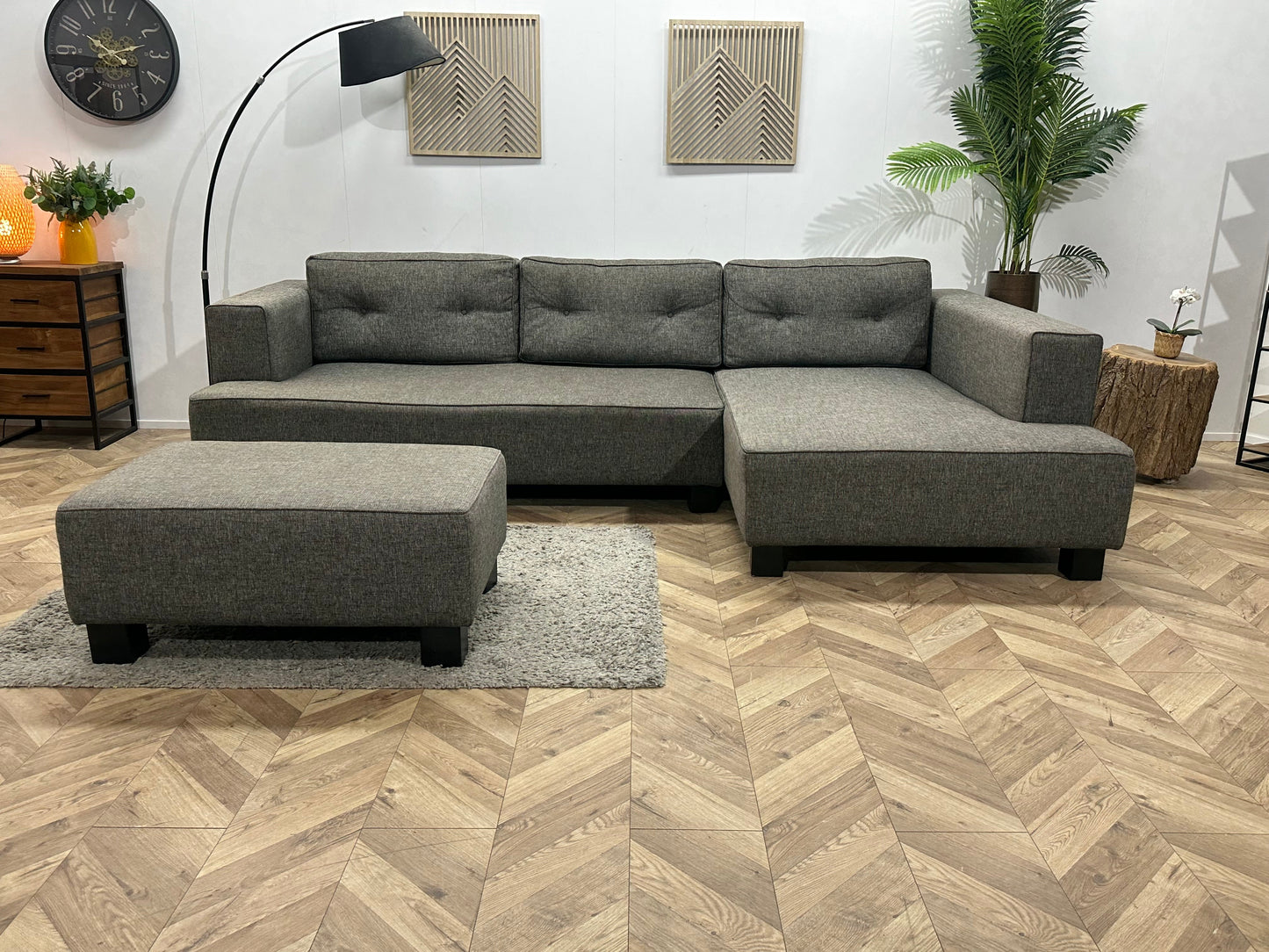 Antraciet Hoekzetel Inc Hocker ~ Losse Rugkussens Met Afneembare Hoezen