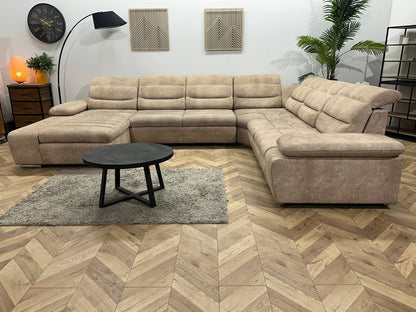 Crème/Beige Suède Stoffen U Zetel ~ Slaapfunctie