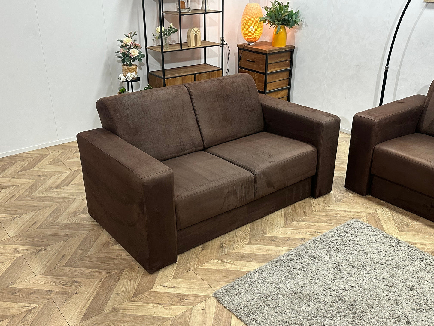Bruine Suède Stoffen Zetels Set ~ Vaste Kussens