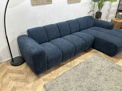 !Showroommodel! Blauwe Chenille Stoffen Hoekzetel